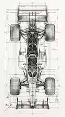 Blueprint sketch of a formula one race car