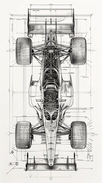 Blueprint sketch of a formula one race car