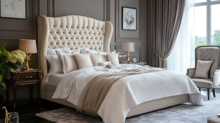 Luxurious Bedroom with Plush Bedding and Elegant Decor