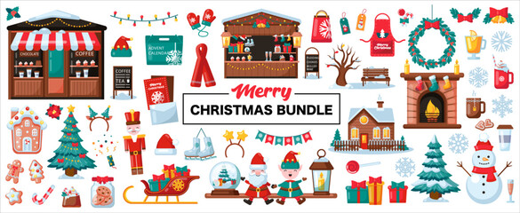 Fototapeta premium Big vector set of Christmas icons and elements