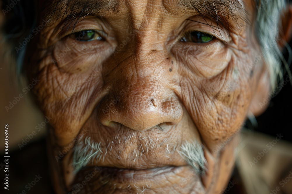 Poster Elderly men from various ethnic groups display expressions of wisdom and tranquility, conveying a sense of deep life experience and understanding in their gazes. Generative AI