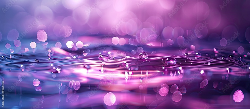 Poster background bokeh purple light from water abstraction. copy space image. place for adding text and de