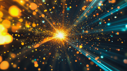 Fototapeta premium Abstract light explosion and network points, dot, earth's surface, digital background Innovation network points Earth's surface wave background digital wave information technology background