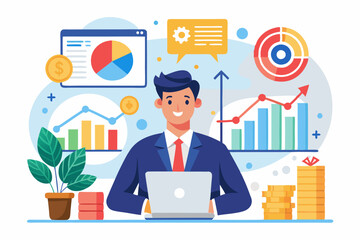 Businessman financial data analysis, economic and growth diagram, stock market exchange data, investment analysis, growth earning income concept, businessman thinking with data chart and graph.
