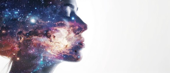 Galactic Serenity: Abstract Woman Portrait with Closed Eyes