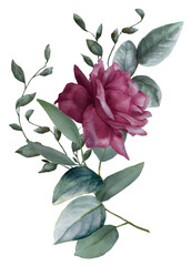 Watercolor floral border, red and white flower bouquets, png illustration © WonderWonder