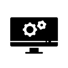 Monitor with gears, screen settings - vector icon