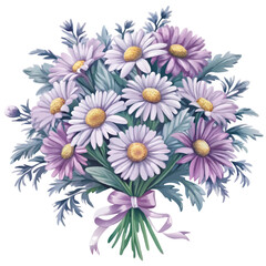 Obraz premium Vibrant Bouquet of Purple and White Daisies with Purple Ribbon