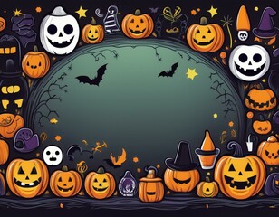 Festive and spooky Halloween border with playful icons.