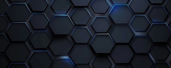 Abstract Black Hexagon Pattern with Blue Glowing Edges