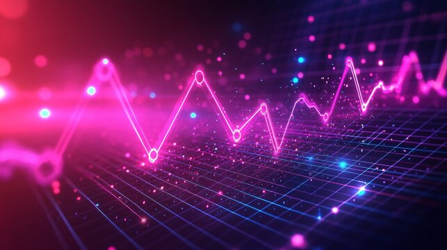 Financial graph with neon trend lines and a grid-based background