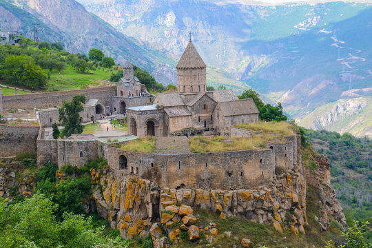 Beautiful church on the rock. Monastery among the mountains. Tatev Monastery in Armenia. Church print set. Monastery wall art