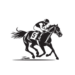 Silhouette of a Jockey Riding a Racehorse Black Vector Illustration on White Background for Horse Racing Sports