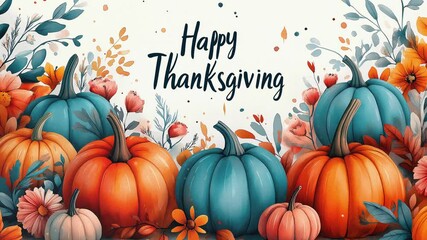 A decorative autumn frame with a pumpkins. Happy Thanksgiving