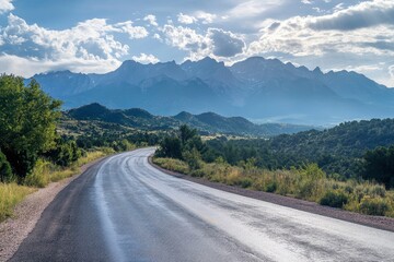 Landscape with road and mountains , ai