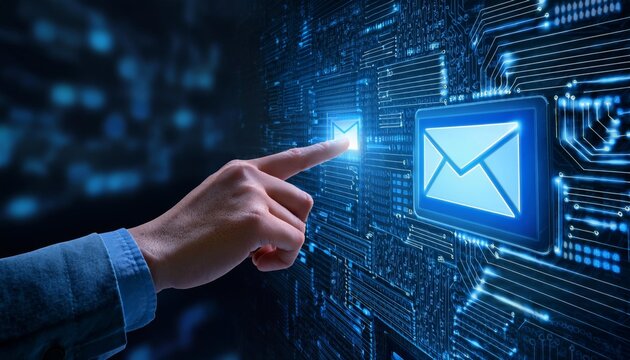 High-Tech Cybersecurity Visuals with Floating Digital Symbols and Interactive Elements