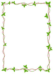 Fototapeta premium A4 paper frame green leaves with pink flowers