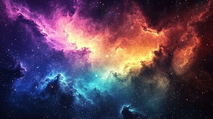 Fototapeta premium A colorful depiction of a nebula with swirling clouds of gas and stars.