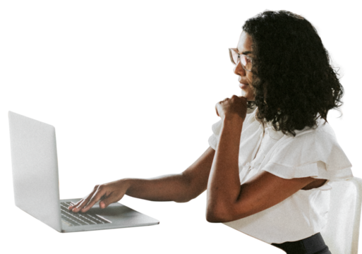 Businesswoman png using laptop, transparent background