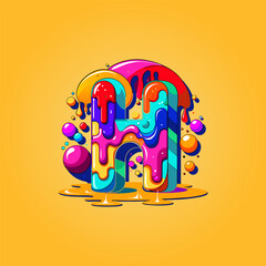 Colorful Liquid Painted H Letter with Bubbles Vector Illustration 3D Abstract Logo Element. Creative Modern Color Splash Alphabet Design Vector Template with Fluid Bubble And Swirling Spiral