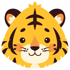 Cute tiger face  a simple flat illustration style with bright colors and a white background