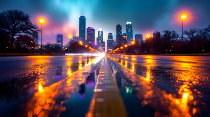 Freeway With City Skyline The Background