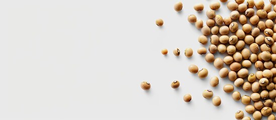 Soybeans against a white background. Copy space image. Place for adding text and design