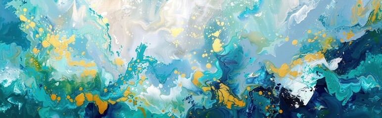 Abstract Blue, Green, and Gold Swirls and Splashes