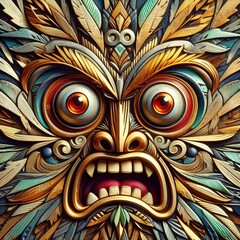 Funny cartonized tiki mask pattern
