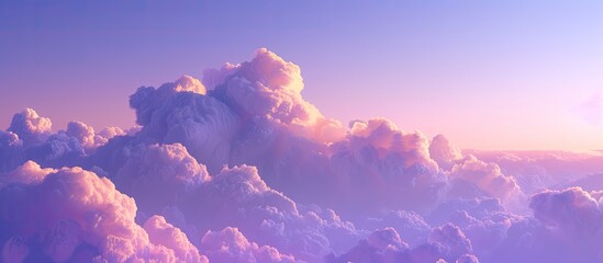 Beautiful purple sky at twilight with soft fluffy clouds. Copy space image. Place for adding text and design