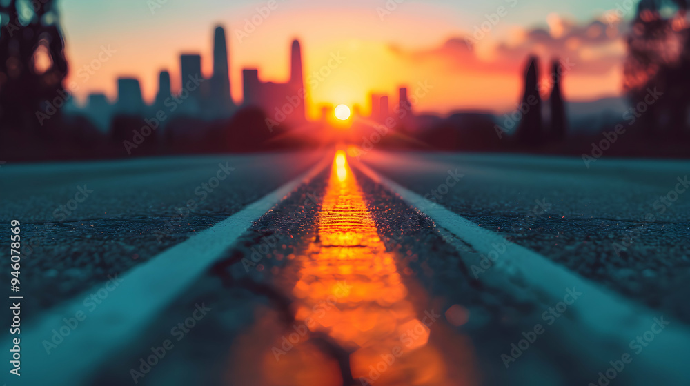 Canvas Prints freeway with city skyline the background