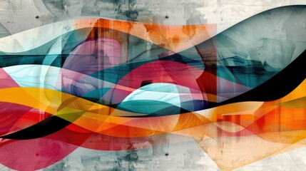 Abstract digital waves blending with geometric shapes