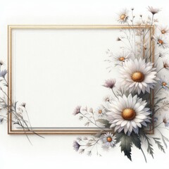 Obraz premium Elegant floral design featuring daisies and delicate foliage in soft hues.