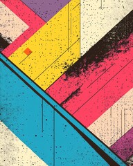 Naklejka premium Colorful Neo Brutalism poster showcasing dynamic lines and textures in vibrant geometric patterns