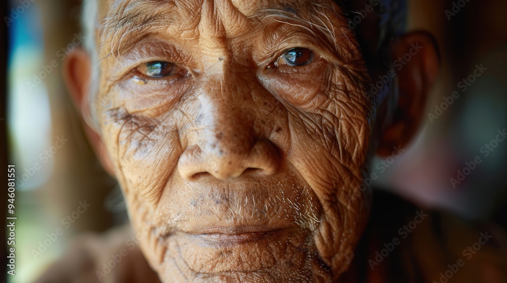 Poster Elderly men from various ethnic backgrounds display expressions of wisdom and calmness in a tranquil atmosphere, showcasing their life experiences. Generative AI