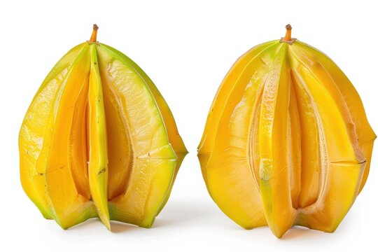 Carambola on white background whole and half