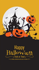 Halloween Night with Jack-o'-Lantern Man. vector design