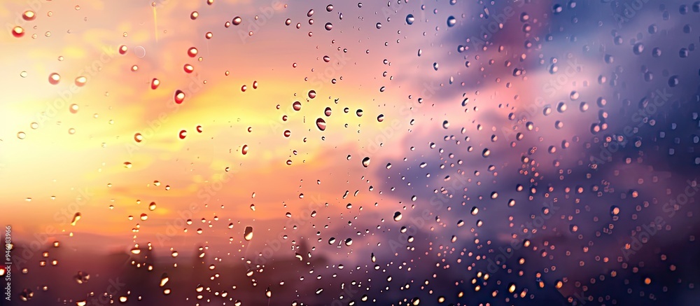 Poster Raindrops on a window at sunset. Copy space image. Place for adding text and design