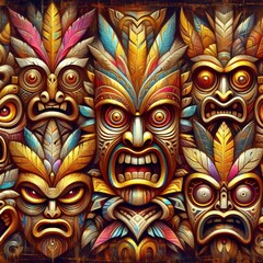 Funny cartonized tiki mask pattern
