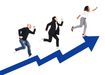 Png business people running towards the goal, transparent background