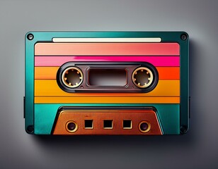 Obraz premium Colorful cassette tape in retro and vintage style, isolated on gray background, Generative AI