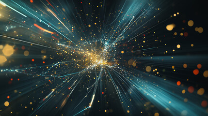 Fototapeta premium Abstract light explosion and network points, dot, earth's surface, digital background Innovation network points Earth's surface wave background digital wave information technology background