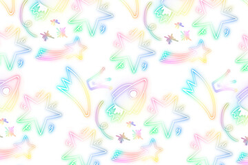 Neon rocket star doodle pattern background png