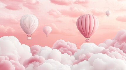 Obraz premium A whimsical wallpaper with hot air balloons floating among clouds, in soft, dreamy colors
