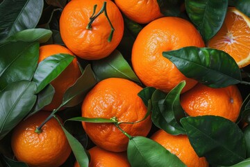 Fresh organic Satsuma oranges with leaves