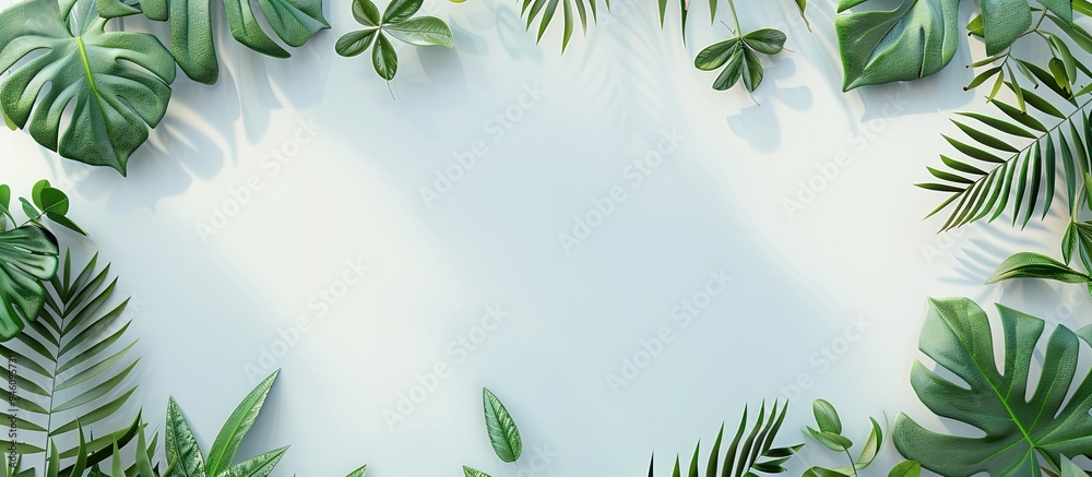 Poster natural decorative arrangement of plants with empty frames for your text and an eco leaf branch on a