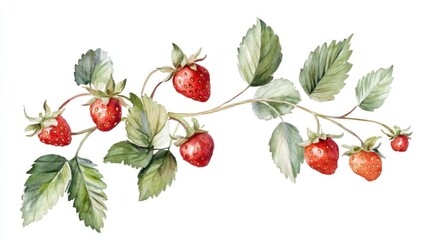 Watercolor Painting of Strawberry Branch