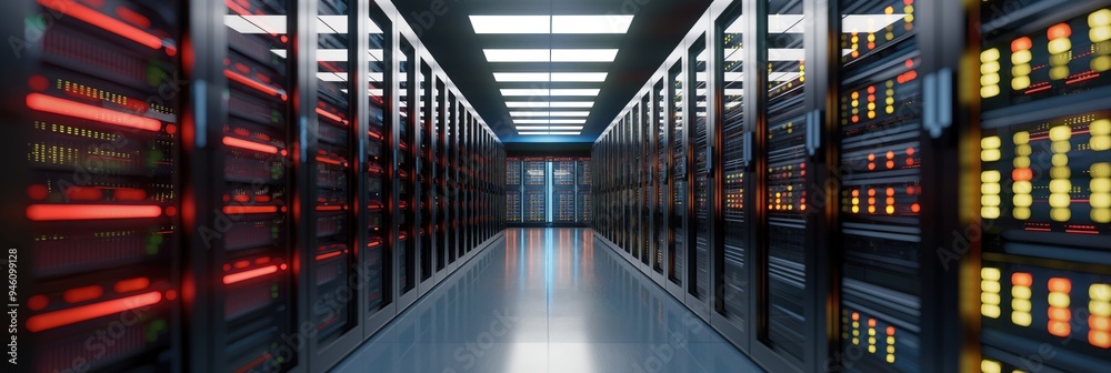 Leinwandbilder server room data center equipment in large computer room. rows of server racks store network devices