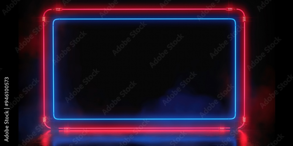 Aufkleber a blank neon frame with blue red glow against black background features negative space for copy or a