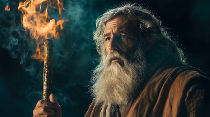 A man who resembles Moses, a Christian priest or monk, with a mission from God to save the Jewish people. Biblical history, the history of Christianity, and the Bible.







